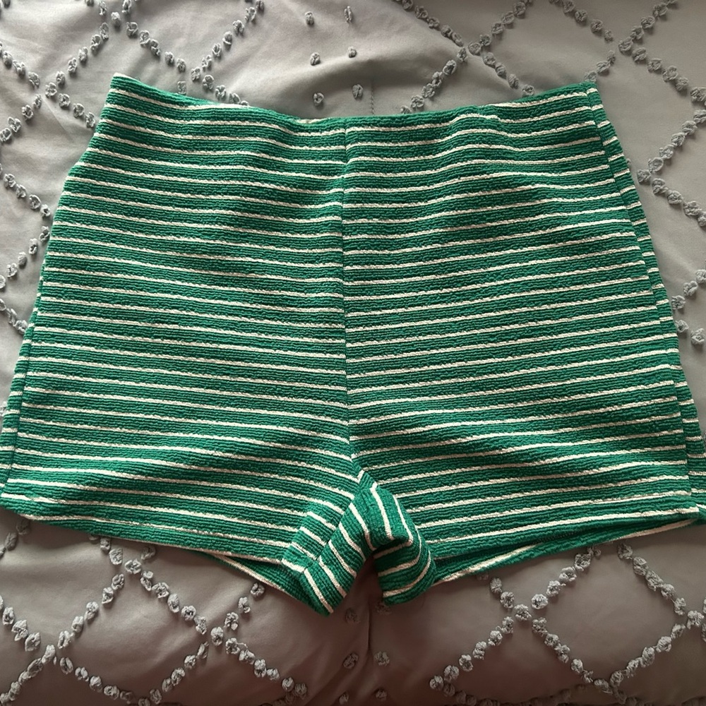Missguided Green Striped High Waist Shorts